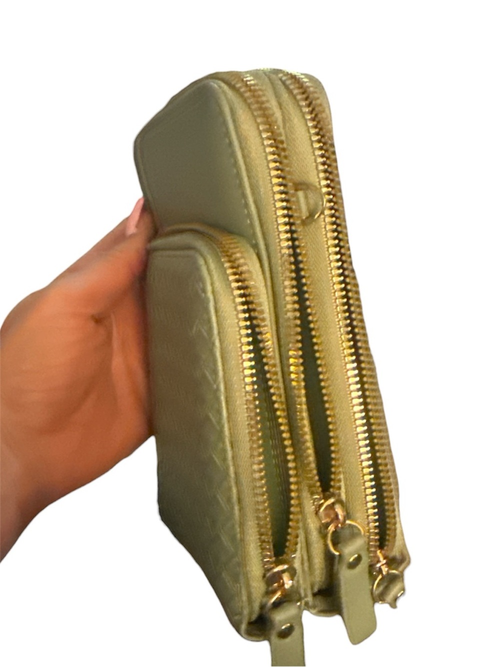 Sage Pistachio Green Double-Zip Women’s Crossbody Pouch w Chain strap